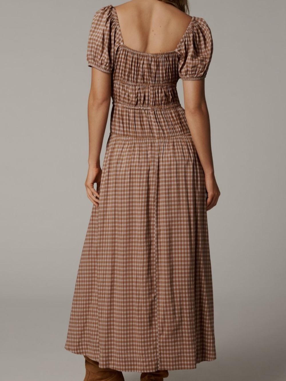 Reformation Brown Gingham Puff-Sleeve Maxi Dress - Picture 2 of 6